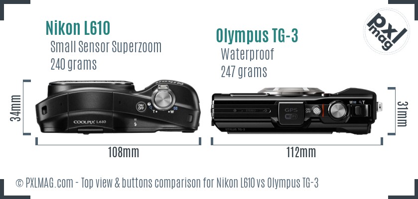 Nikon L610 vs Olympus TG-3 top view buttons comparison