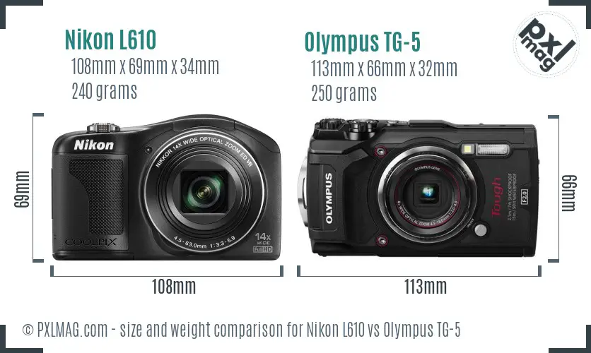 Nikon L610 vs Olympus TG-5 size comparison