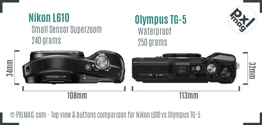 Nikon L610 vs Olympus TG-5 top view buttons comparison