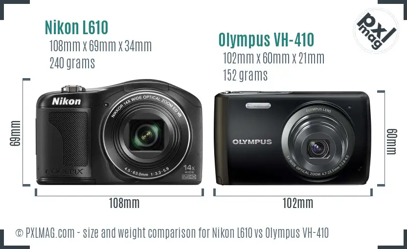 Nikon L610 vs Olympus VH-410 size comparison