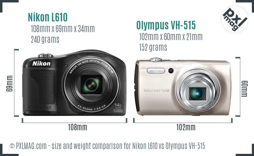 Nikon L610 vs Olympus VH-515 size comparison