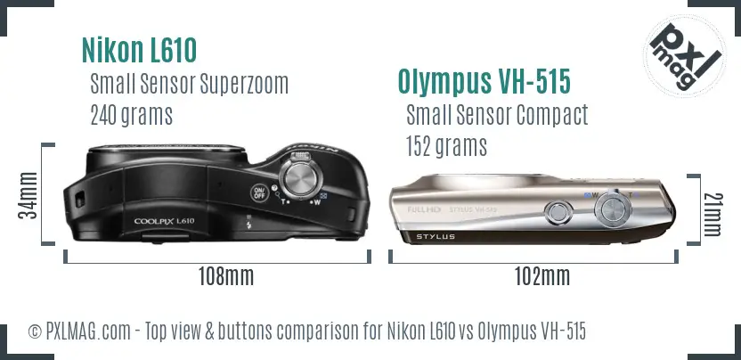 Nikon L610 vs Olympus VH-515 top view buttons comparison