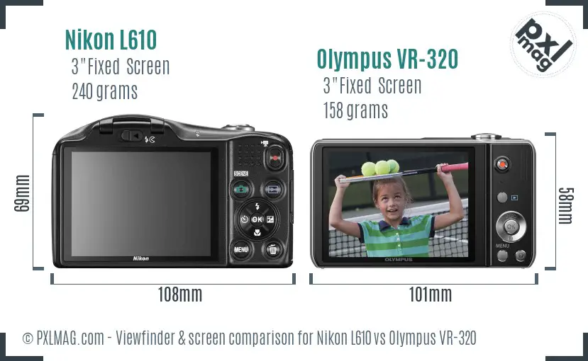 Nikon L610 vs Olympus VR-320 Screen and Viewfinder comparison