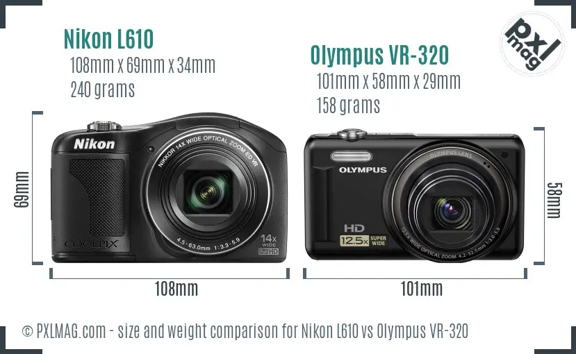 Nikon L610 vs Olympus VR-320 size comparison