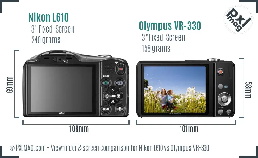 Nikon L610 vs Olympus VR-330 Screen and Viewfinder comparison Nikon L610 vs Olympus VR-330 Screen and Viewfinder comparison