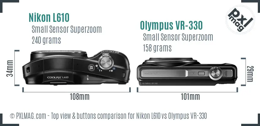 Nikon L610 vs Olympus VR-330 top view buttons comparison Nikon L610 vs Olympus VR-330 top view buttons comparison