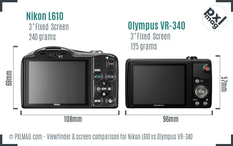 Nikon L610 vs Olympus VR-340 Screen and Viewfinder comparison