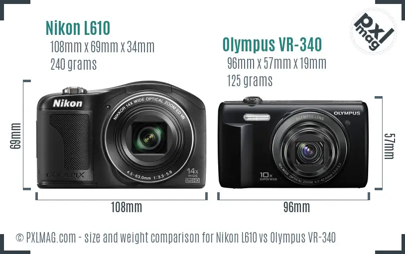 Nikon L610 vs Olympus VR-340 size comparison