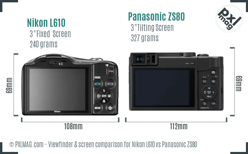 Nikon L610 vs Panasonic ZS80 Screen and Viewfinder comparison