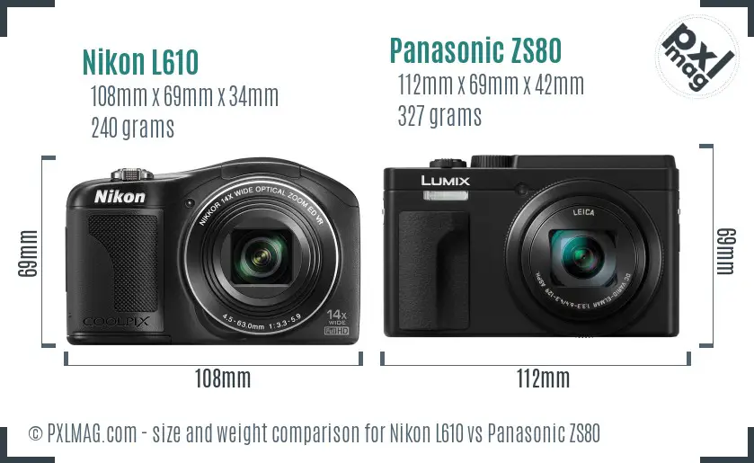 Nikon L610 vs Panasonic ZS80 size comparison