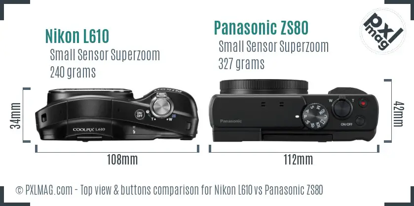 Nikon L610 vs Panasonic ZS80 top view buttons comparison