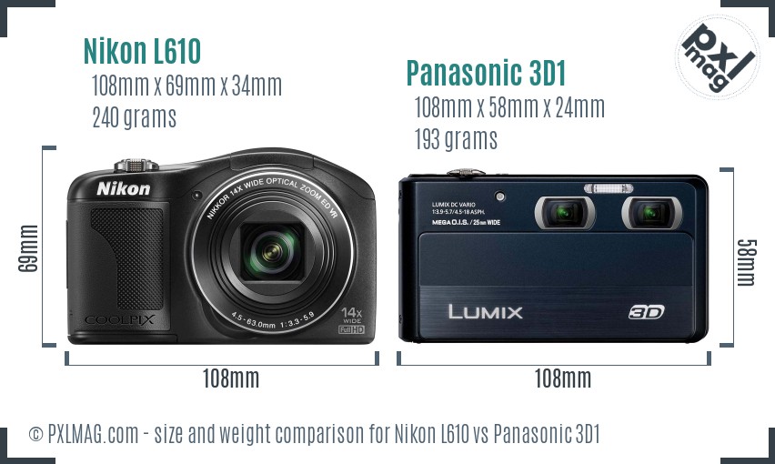 Nikon L610 vs Panasonic 3D1 size comparison Nikon L610 vs Panasonic 3D1 size comparison