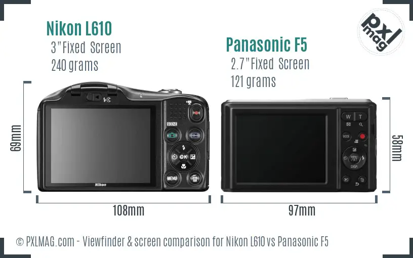 Nikon L610 vs Panasonic F5 Screen and Viewfinder comparison