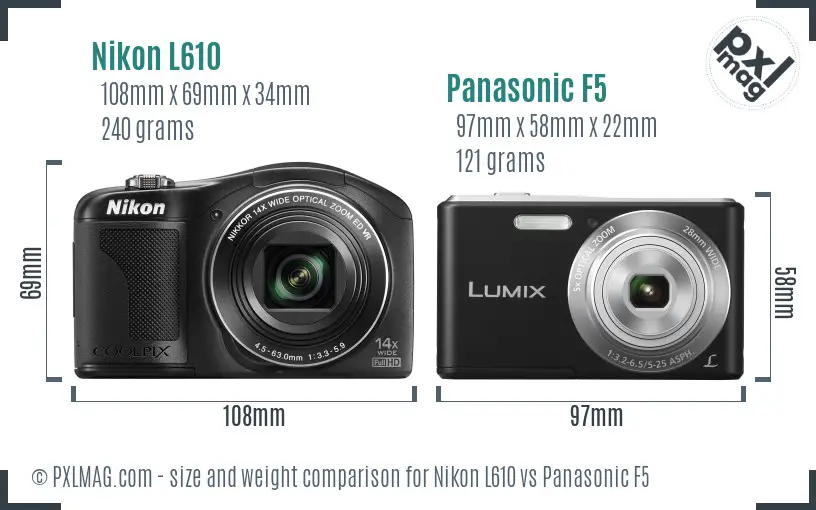 Nikon L610 vs Panasonic F5 size comparison