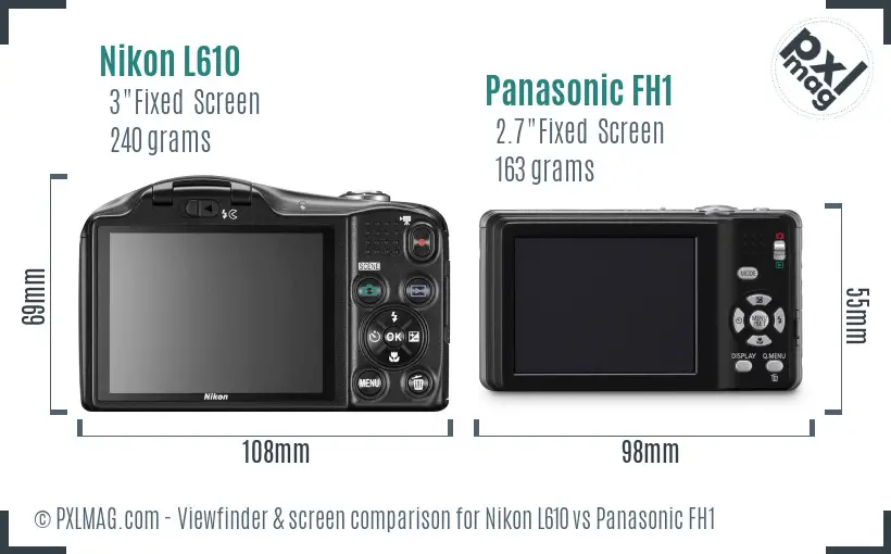 Nikon L610 vs Panasonic FH1 Screen and Viewfinder comparison