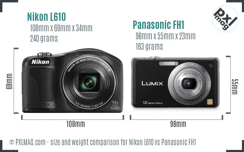 Nikon L610 vs Panasonic FH1 size comparison