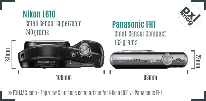 Nikon L610 vs Panasonic FH1 top view buttons comparison