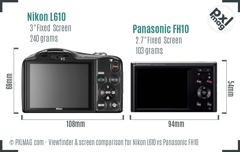 Nikon L610 vs Panasonic FH10 Screen and Viewfinder comparison