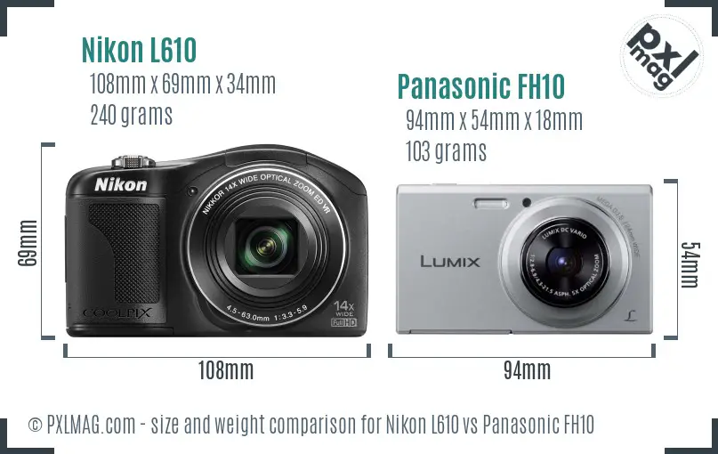 Nikon L610 vs Panasonic FH10 size comparison