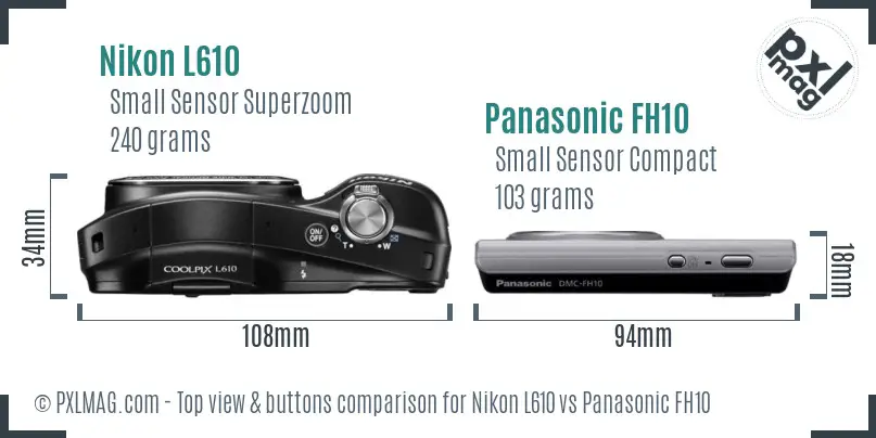 Nikon L610 vs Panasonic FH10 top view buttons comparison