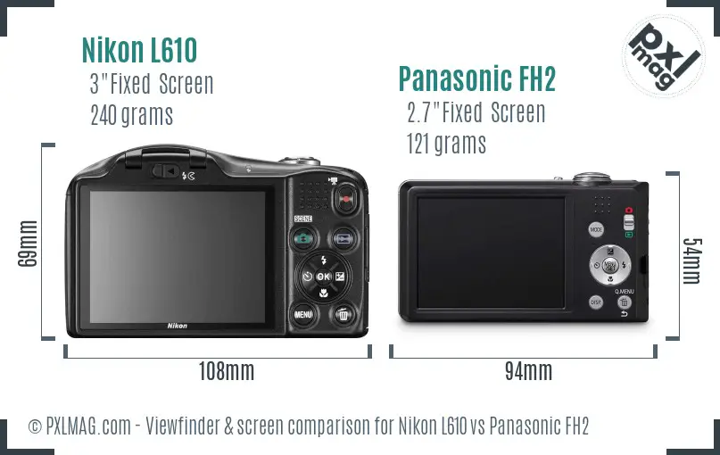 Nikon L610 vs Panasonic FH2 Screen and Viewfinder comparison