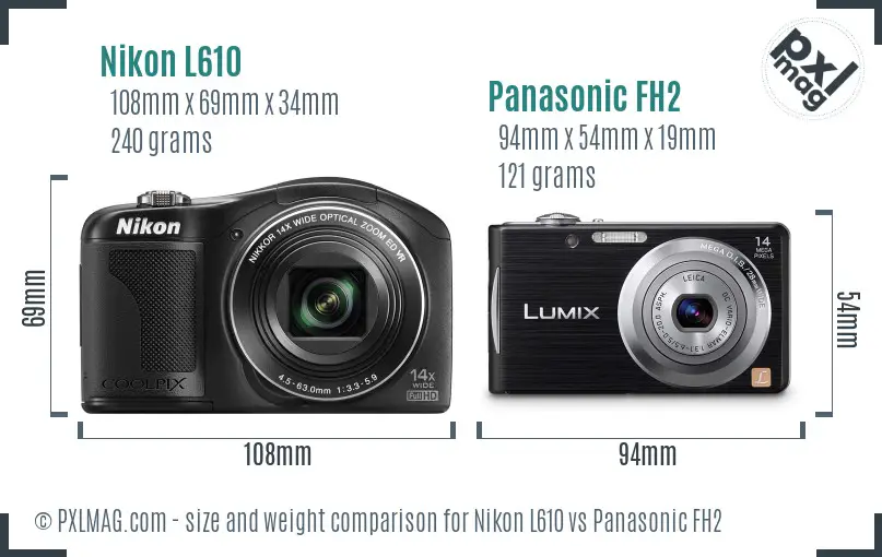 Nikon L610 vs Panasonic FH2 size comparison