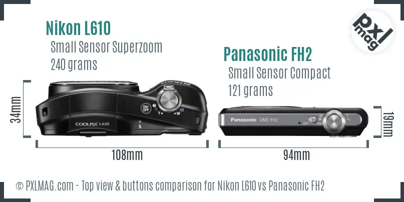 Nikon L610 vs Panasonic FH2 top view buttons comparison