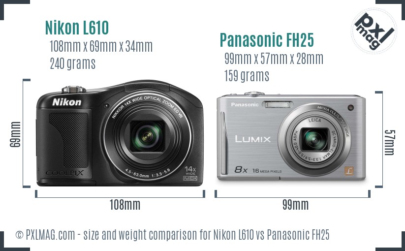 Nikon L610 vs Panasonic FH25 size comparison