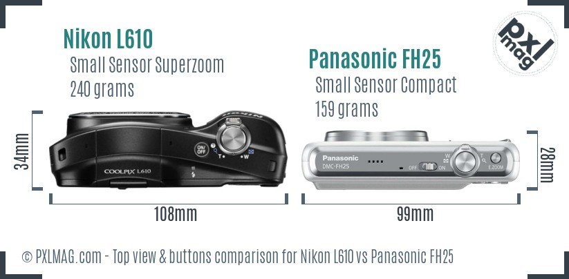 Nikon L610 vs Panasonic FH25 top view buttons comparison