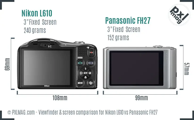 Nikon L610 vs Panasonic FH27 Screen and Viewfinder comparison