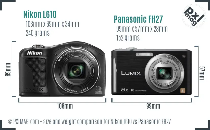 Nikon L610 vs Panasonic FH27 size comparison