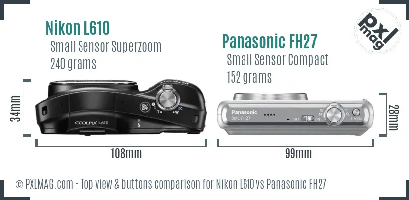 Nikon L610 vs Panasonic FH27 top view buttons comparison