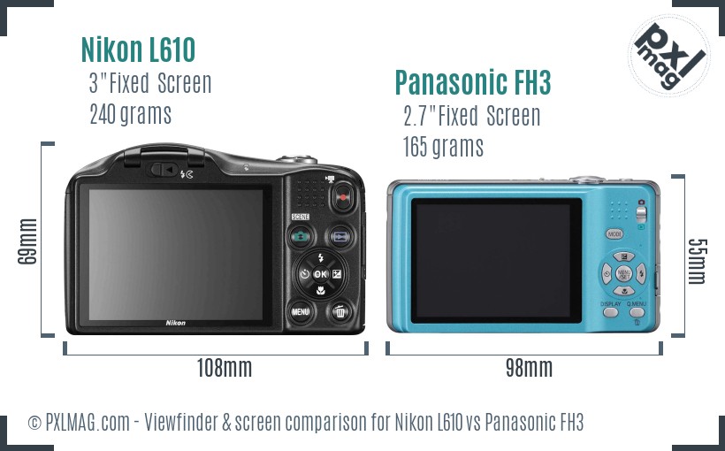 Nikon L610 vs Panasonic FH3 Screen and Viewfinder comparison