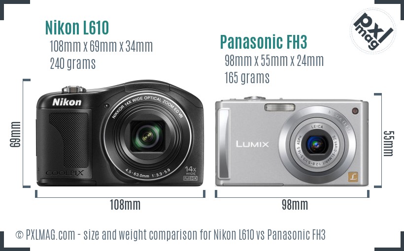 Nikon L610 vs Panasonic FH3 size comparison