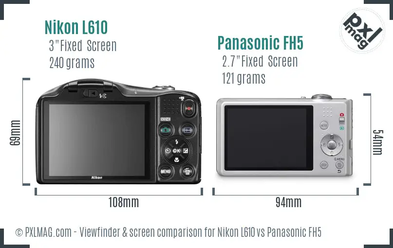 Nikon L610 vs Panasonic FH5 Screen and Viewfinder comparison