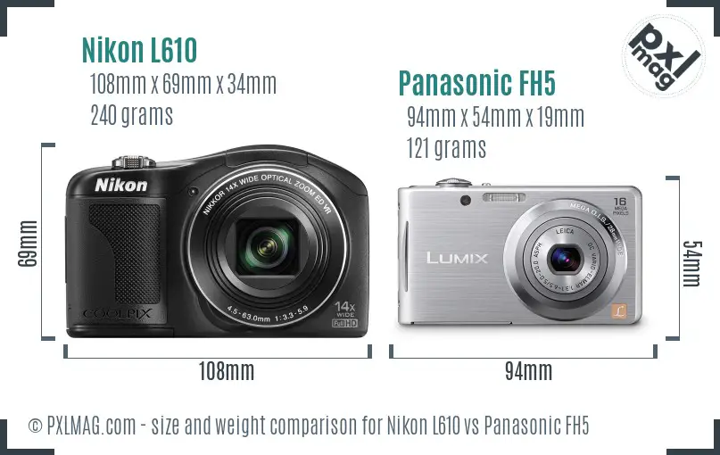 Nikon L610 vs Panasonic FH5 size comparison