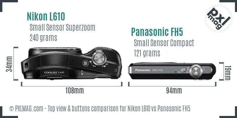 Nikon L610 vs Panasonic FH5 top view buttons comparison