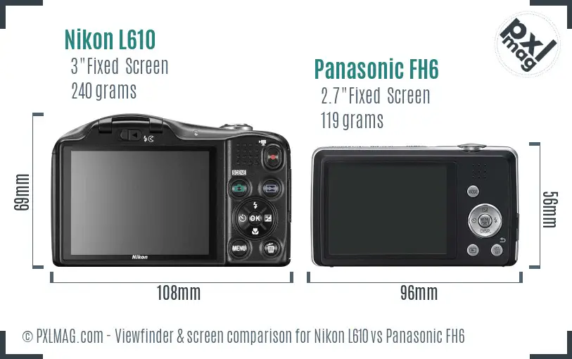 Nikon L610 vs Panasonic FH6 Screen and Viewfinder comparison