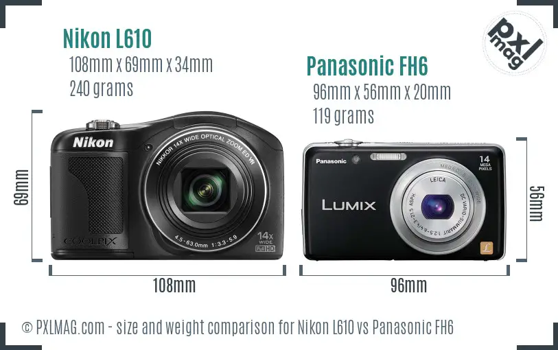 Nikon L610 vs Panasonic FH6 size comparison