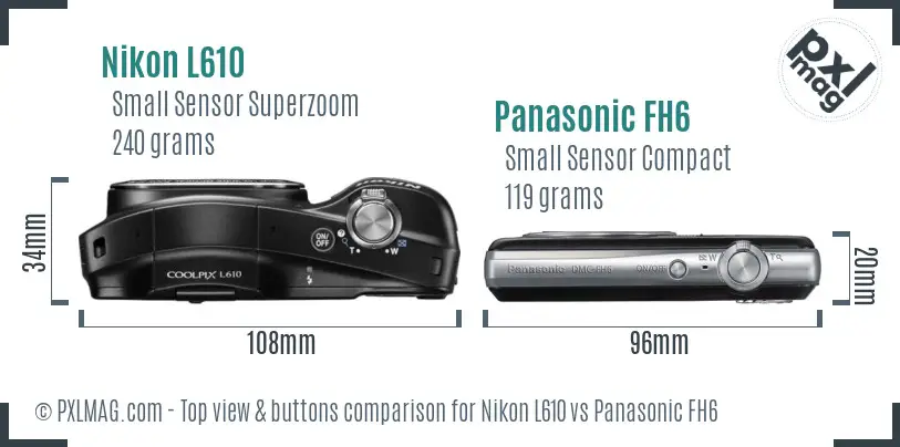 Nikon L610 vs Panasonic FH6 top view buttons comparison