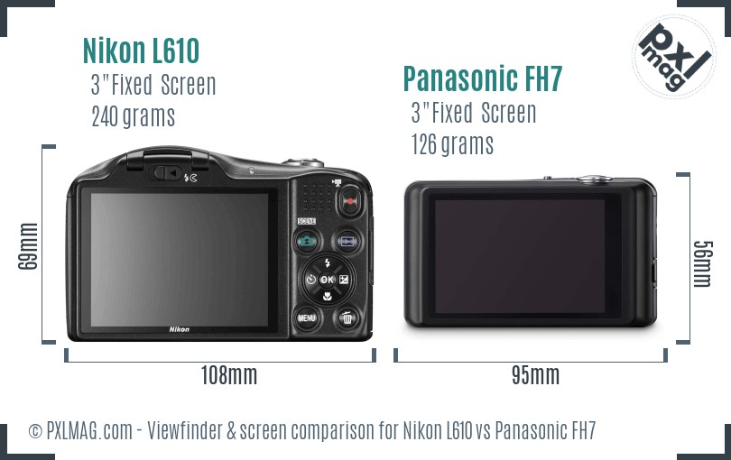 Nikon L610 vs Panasonic FH7 Screen and Viewfinder comparison