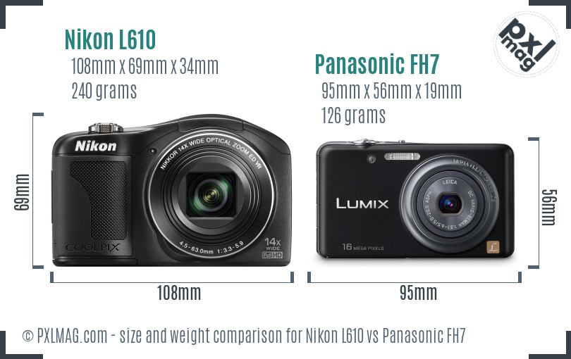 Nikon L610 vs Panasonic FH7 size comparison
