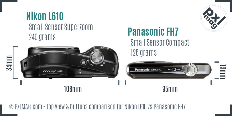 Nikon L610 vs Panasonic FH7 top view buttons comparison