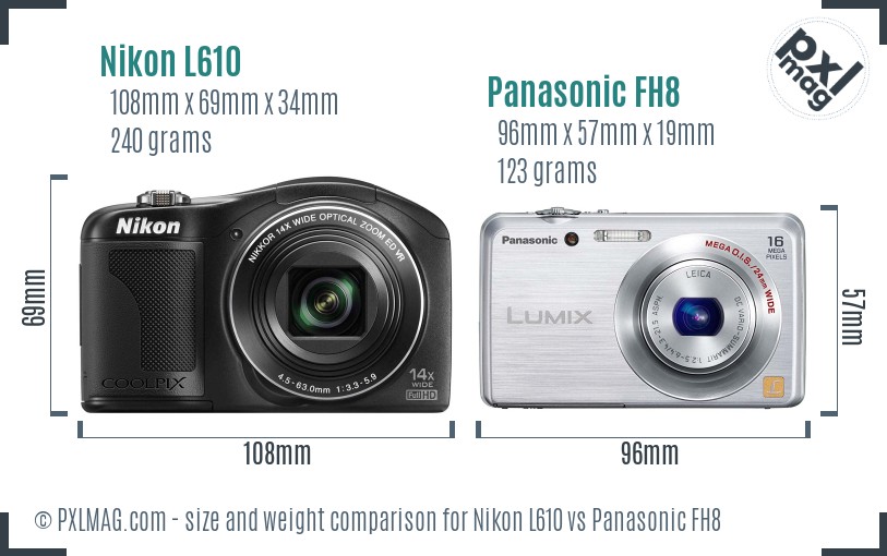 Nikon L610 vs Panasonic FH8 size comparison