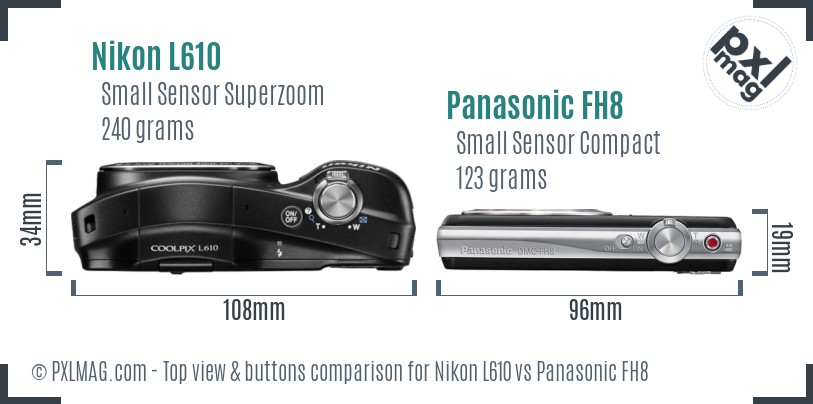 Nikon L610 vs Panasonic FH8 top view buttons comparison