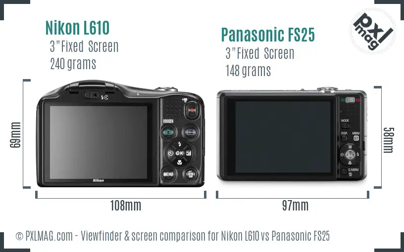 Nikon L610 vs Panasonic FS25 Screen and Viewfinder comparison Nikon L610 vs Panasonic FS25 Screen and Viewfinder comparison