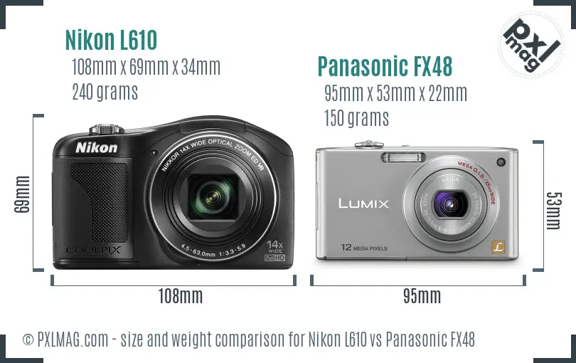 Nikon L610 vs Panasonic FX48 size comparison Nikon L610 vs Panasonic FX48 size comparison
