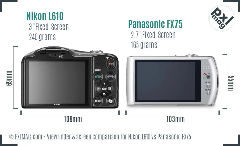 Nikon L610 vs Panasonic FX75 Screen and Viewfinder comparison