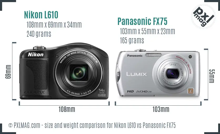 Nikon L610 vs Panasonic FX75 size comparison