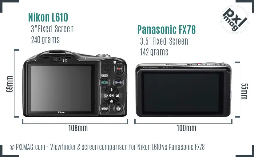 Nikon L610 vs Panasonic FX78 Screen and Viewfinder comparison